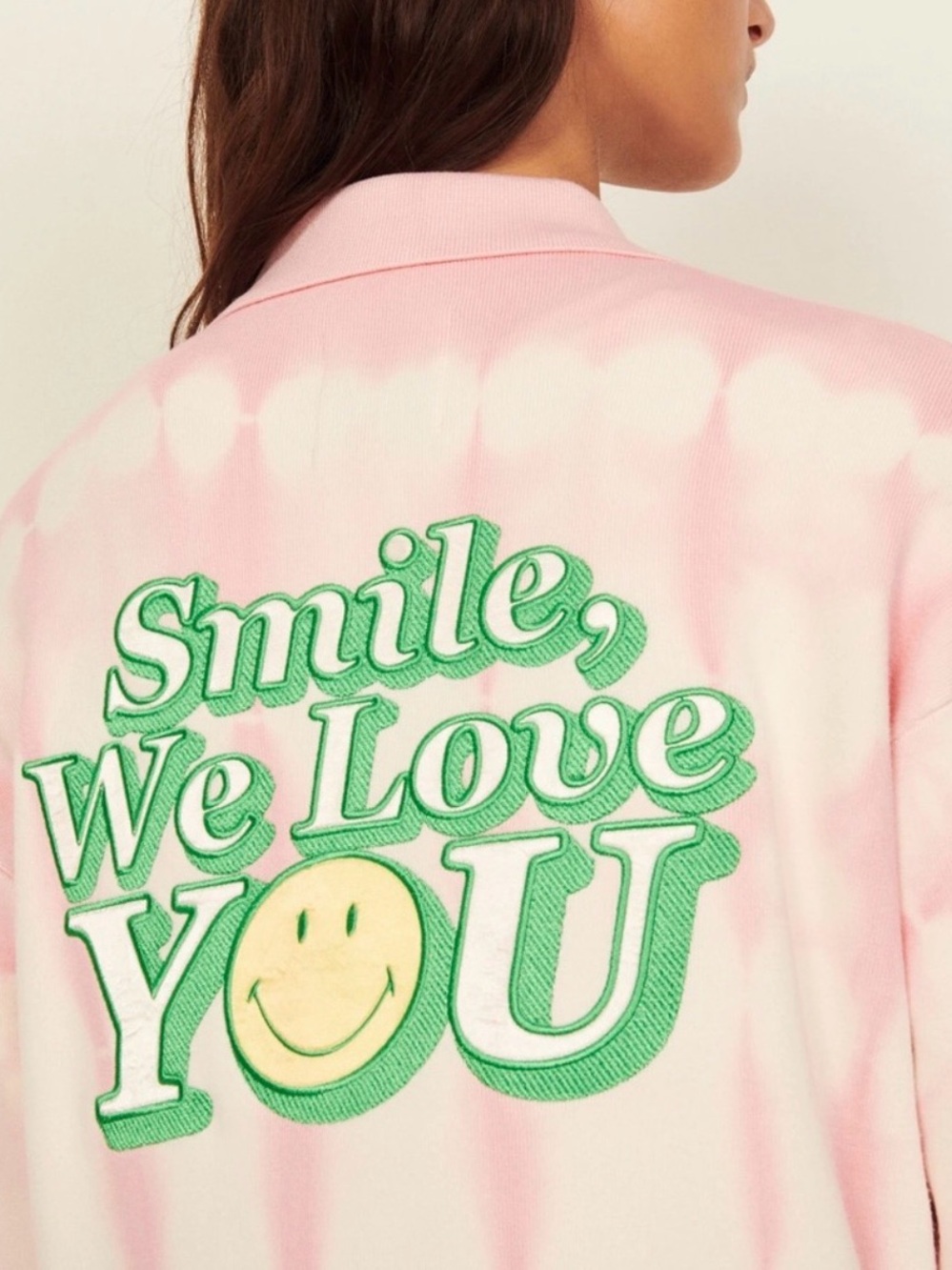 Sandro Paris Pink Tie-Dye Smile We Love You Jacket Luxury Cardigan Old Money